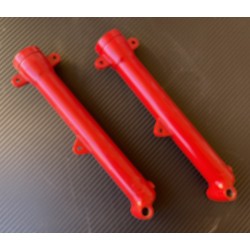 JUEGO BOTELLAS AMORTIGUACION DELANTERA EN ROJO COTA 25 ULTIMA SERIA DEPOSITO EN BLANACO "NUEVA"